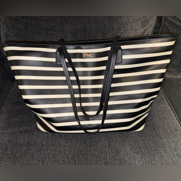 Kate Spade Black and White Striped Tote - Picture 1 of 3